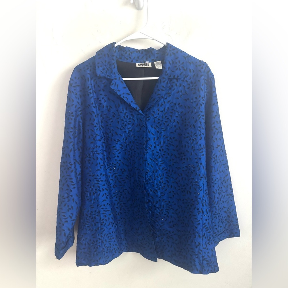 Vintage 90s Chico’s Blue Royal Blazer Silk Beaded M/L Whimsigoth Romantic